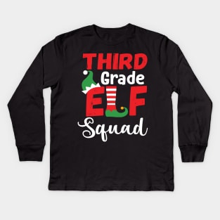 Cute Third Grade Elf Squad Teacher Christmas Kids Long Sleeve T-Shirt